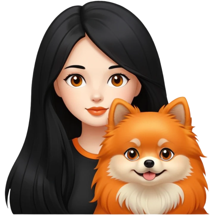 girl with long black hair with orange Pomeranian emoji
