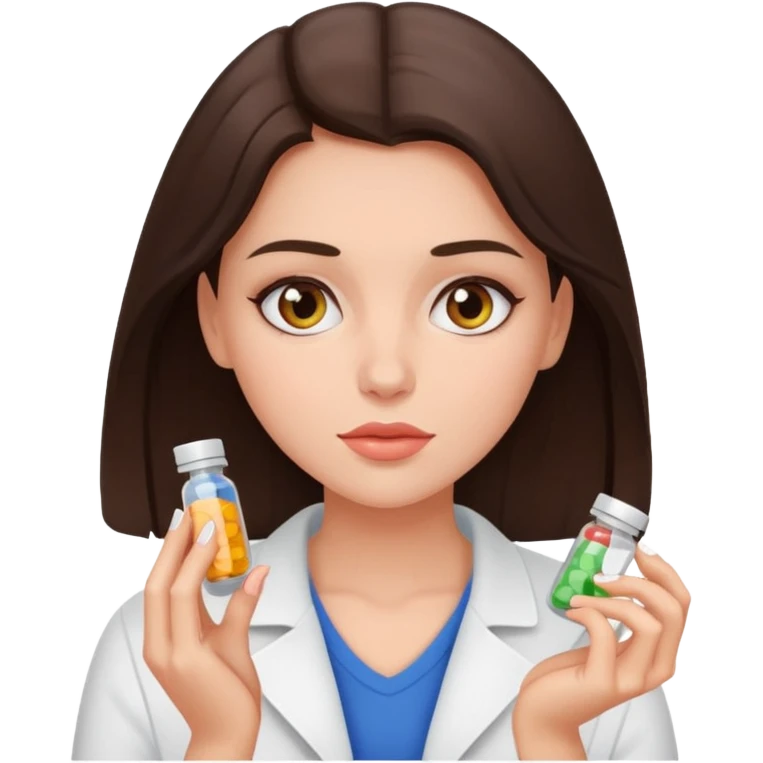 Beautiful fit brunette girl taking pills  emoji