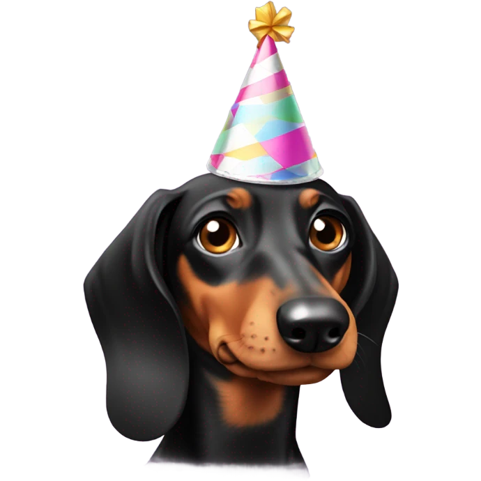 Dachshund wearing party hat emoji