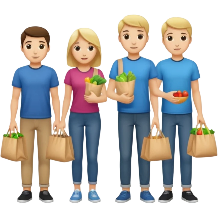caucasian students putting groceries in bags emoji