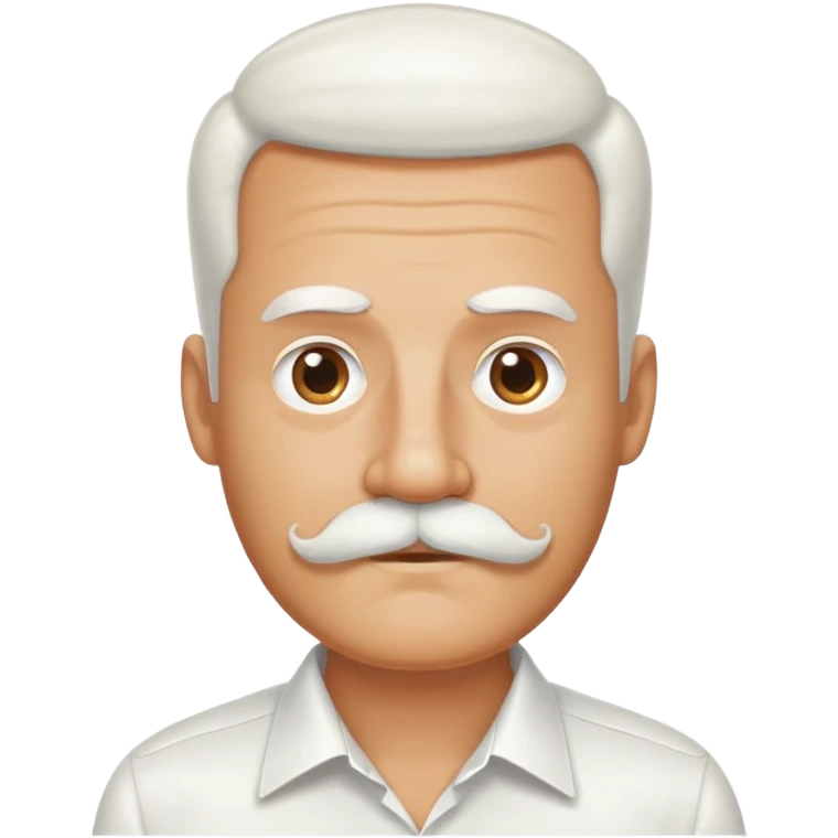 man with oval-shaped flat-top head, bushy white mustache, wearing a white shirt with three white buttons emoji