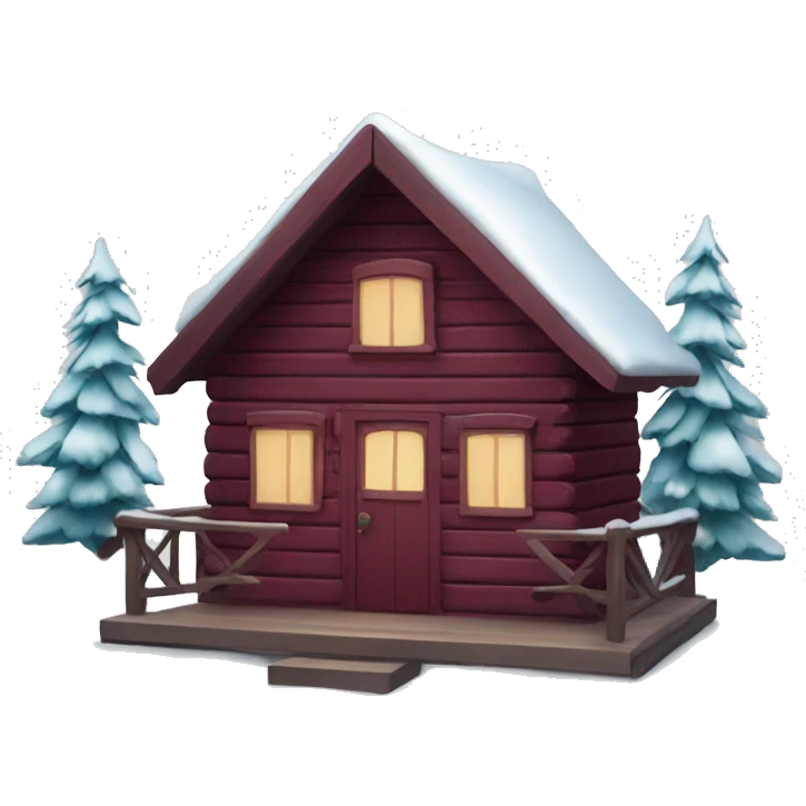 winter cabin with burgundy Christmas decorations emoji