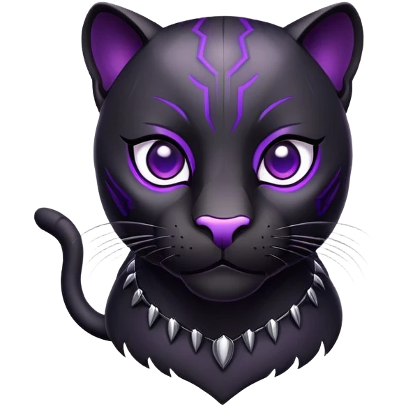sleek black panther with bright purple eyes, happy face emoji
