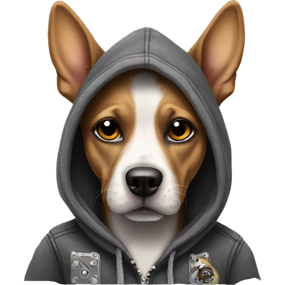Dog wearing punk hoodie emoji