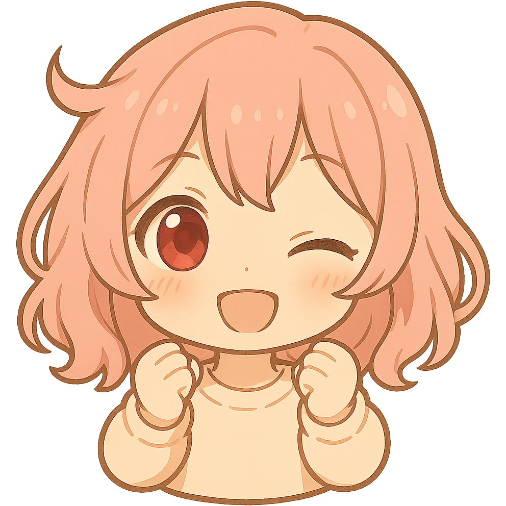 Give her a different hairstyle, keep pink hair and red eyes, chibi cartoon style, with no background. emoji