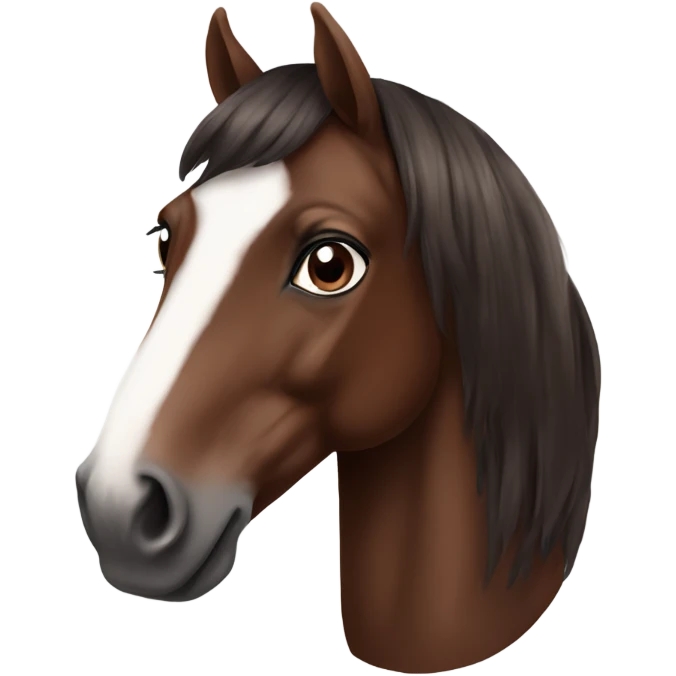 bay horse with white nose, with chocolate hair girl, portrait emoji