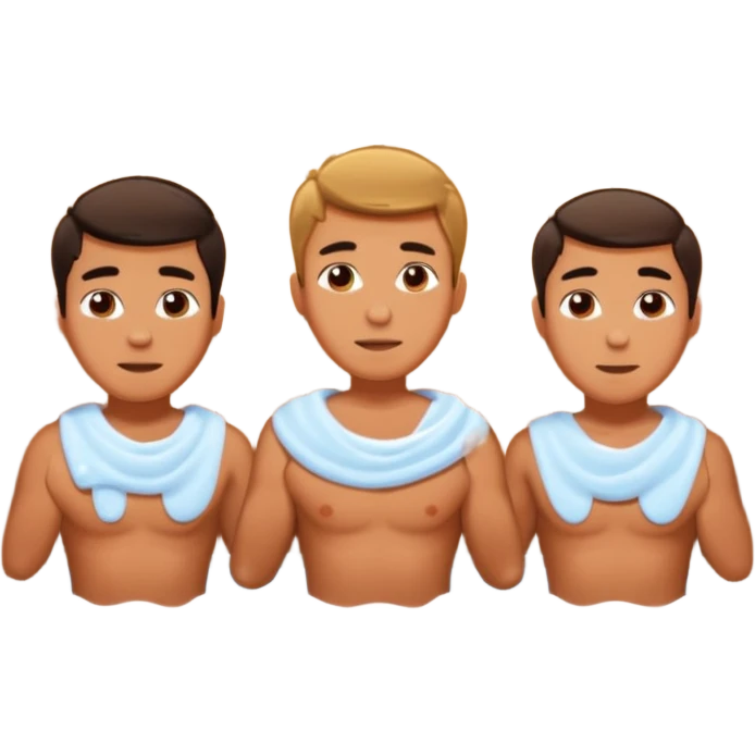 three young half-naked men sit in the hot sauna emoji