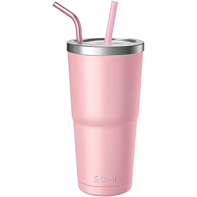 Pastel pink, 40 oz tumbler with handle, and straw emoji