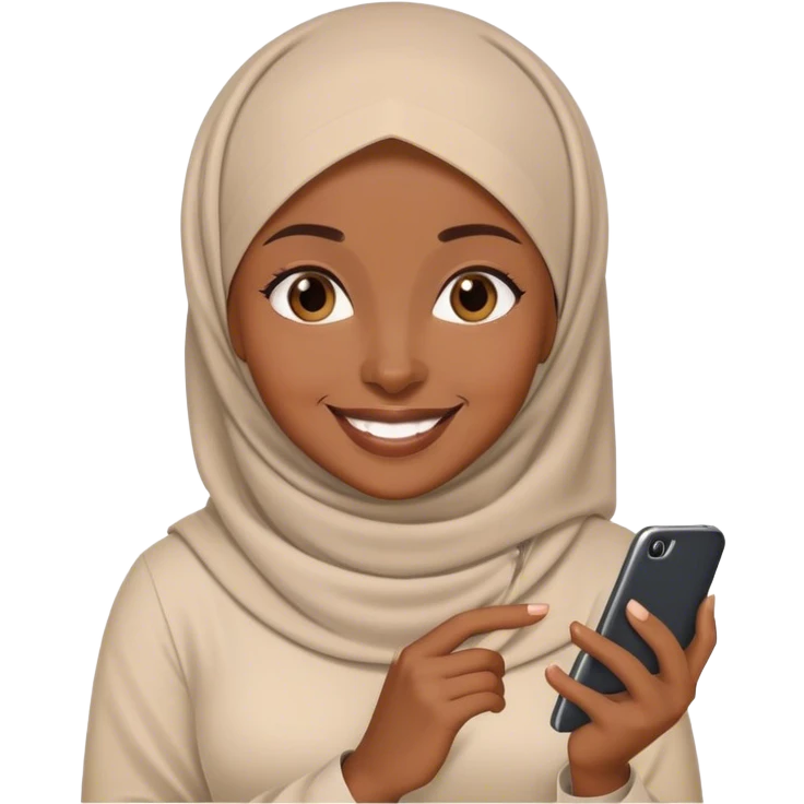 Black Muslim woman smiling at cellphone  emoji