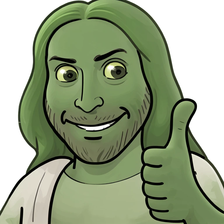 Jesus giving a thumbs up, meme style, cheerful, fun, internet humor emoji
