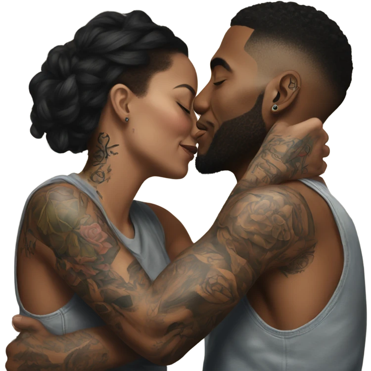 intimate moment between lovers, photo Realistic Couple with tattoos  emoji