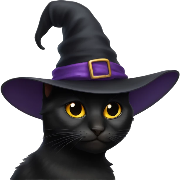 A black cat in a witch's hat. emoji