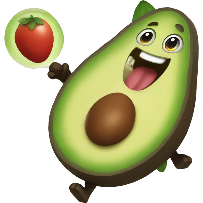 An avocado happily playing with a cat emoji
