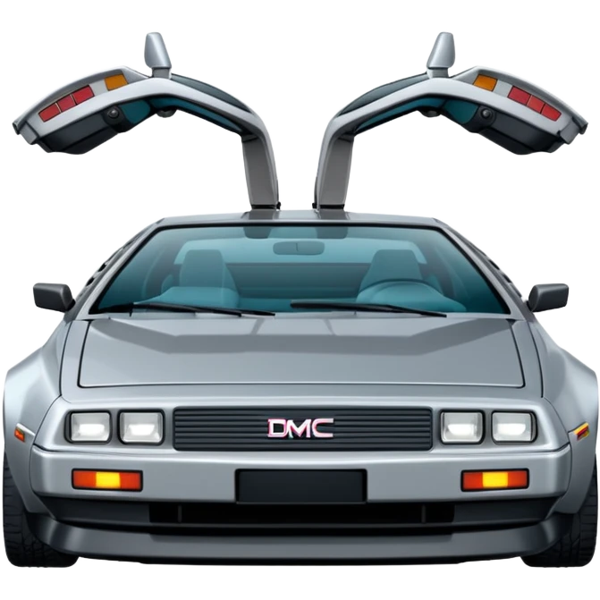 Silver DMC 12 Delorean, closed doors, back sideview emoji