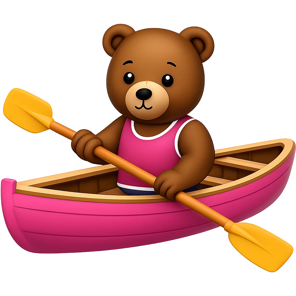 Make the image show only the pink rowing boat with the bear rowing, removing the background. Originally in apple style emojis. emoji