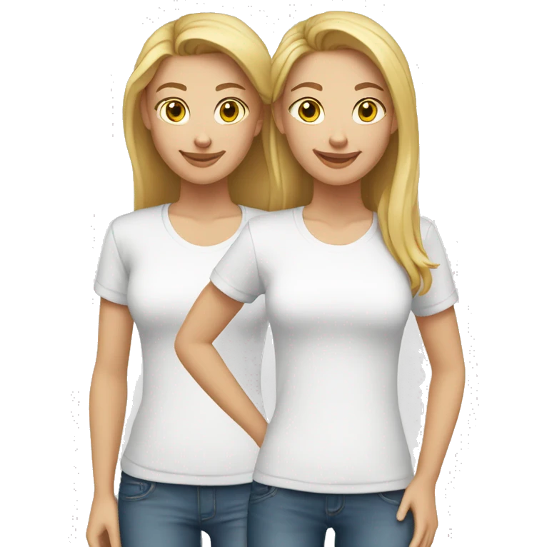 two caucasian girls wearing white t-shirts emoji