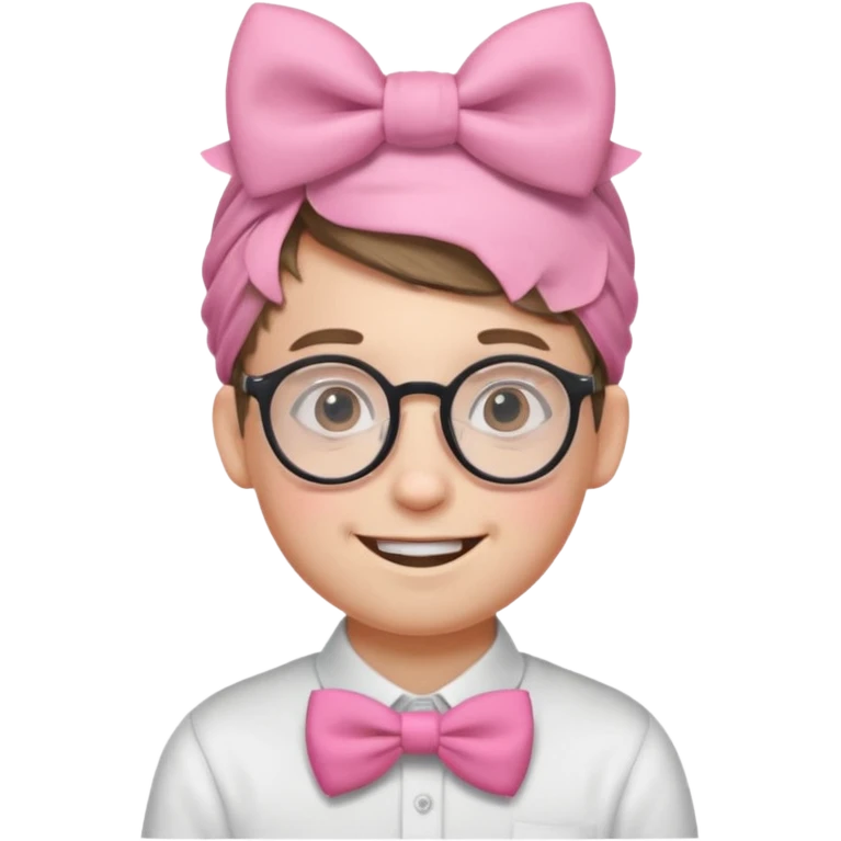 Round Nerdy specs boy  emoji with pink bow on head emoji