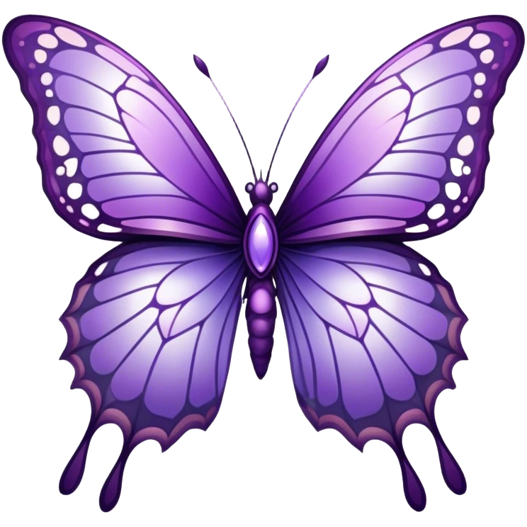"A majestic butterfly in shades of purple, with intricately detailed wings featuring a mesmerizing pattern resembling delicate lace. The wings shimmer with an iridescent glow, reflecting hues of amethyst and lilac. The butterfly hovers gently above a field of blooming lavender, surrounded by tiny dewdrops glistening in the morning sunlight. A soft-focus background creates a dreamy atmosphere, emphasizing the elegance and ethereal quality of the butterfly."
 emoji