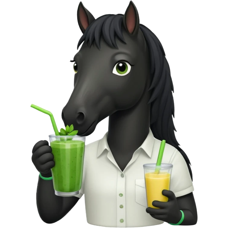 black horse with shirt character holding smoothie emoji