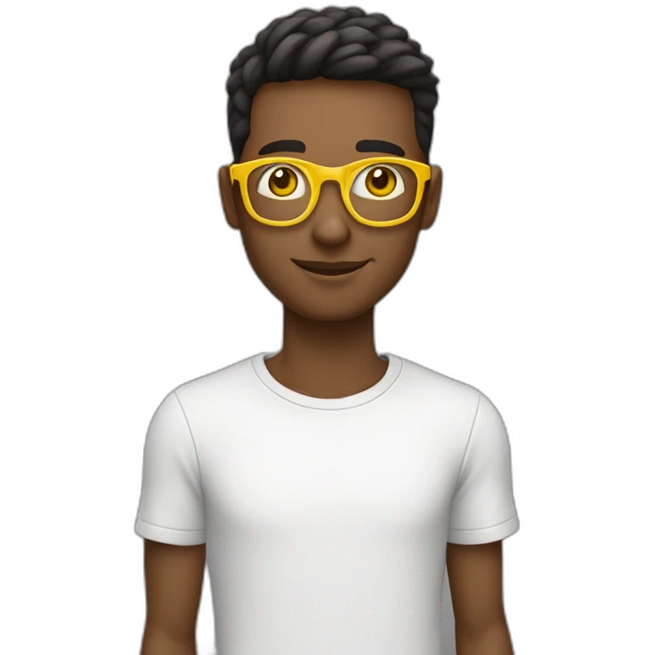 Joven con lentes tipo s en horizontal con copete amarillo ojos castaños y piel blanca emoji