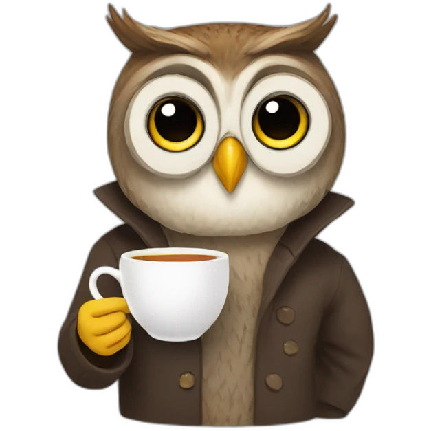 Owl writer who loves drinking tea emoji