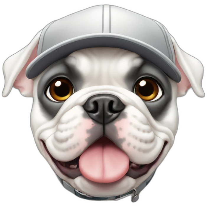 white FRENCH BULLDOG with with grey baseball hat emoji