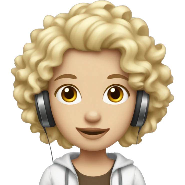 White Blondie curly girl with headphones dark brown emoji