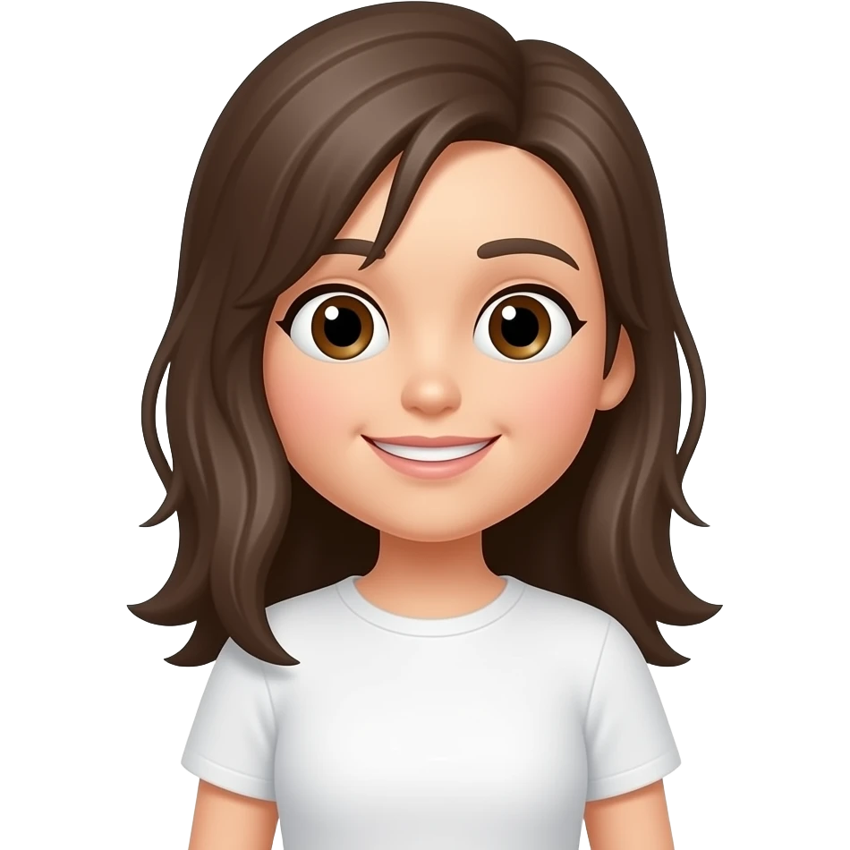 chica emoji estilo apple camiseta blanca con la mitad de su cabello muy enredado y la otra mitad de su cabello liso como si se estuviera peinando pero sin cepillo emoji