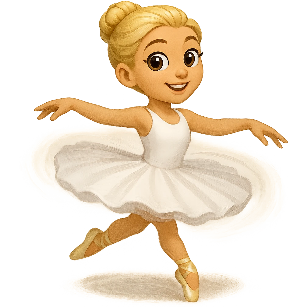 Create a ballet dancer in a white dress similar to the reference image, depicted in a spinning pose. The dancer should convey motion and elegance. emoji
