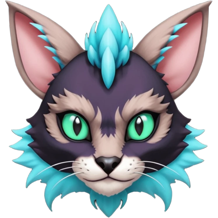 Black and cyan edgy Noivern-Noibat-Purloin-Torracat-Lykoi-Caracal-cat-Fakemon-fusion-hybrid-creature emoji