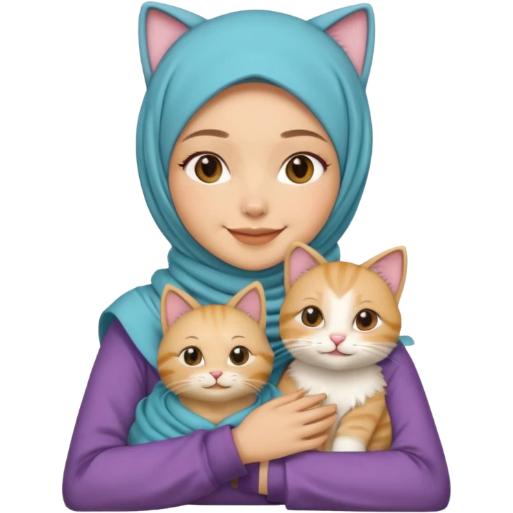 wanita berhijab dengan kucing emoji