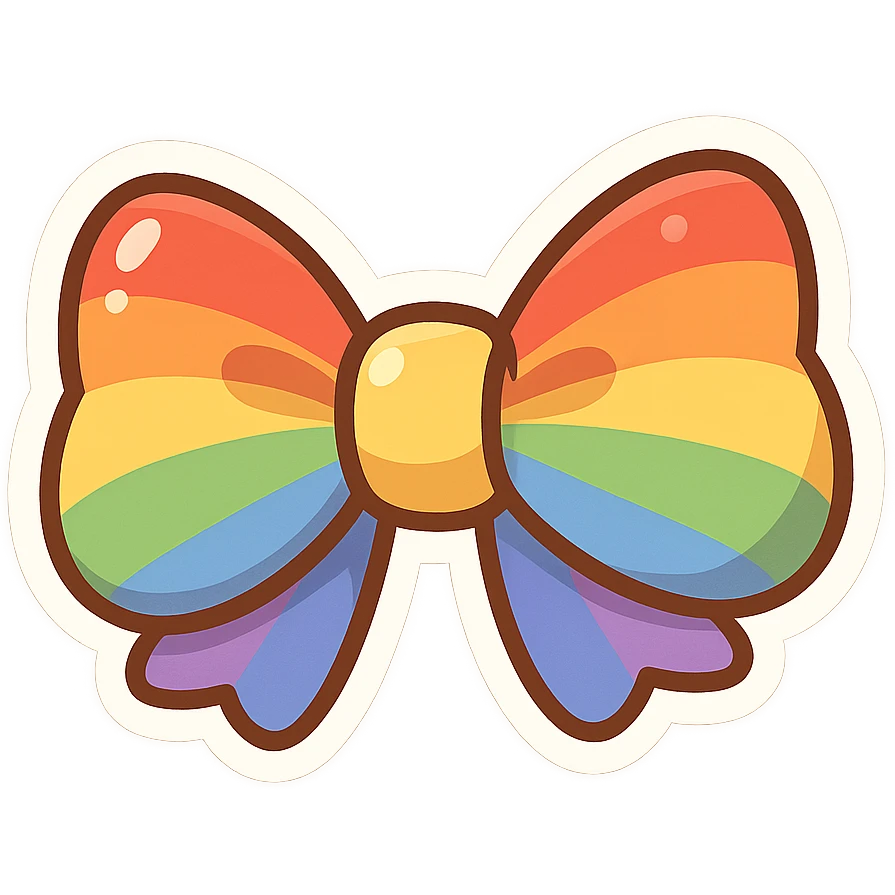 chibi sticker-style rainbow bowtie, cute and exaggerated emoji