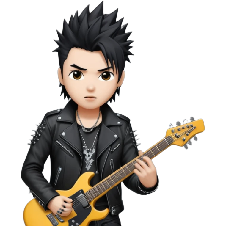 a kpop idol plying a heavy metal guitar emoji