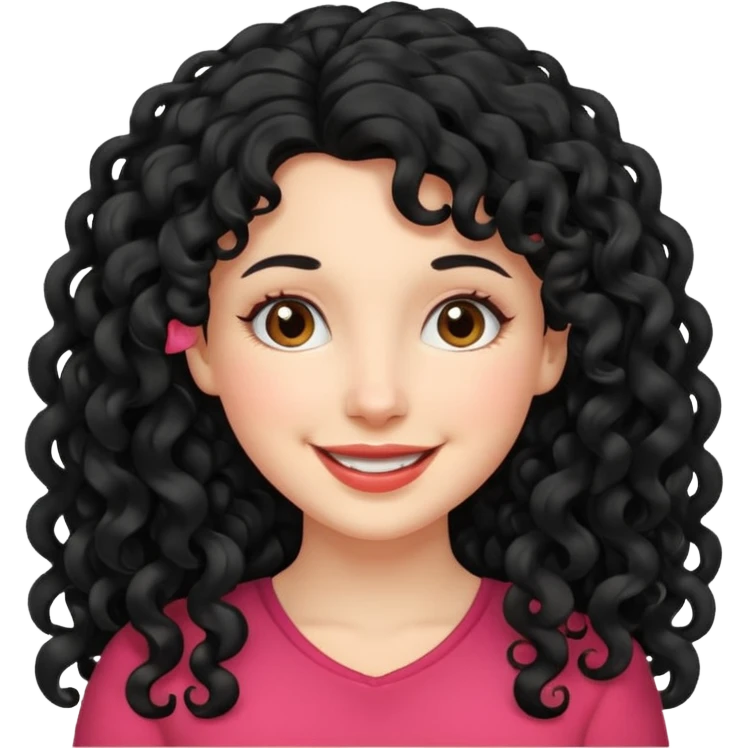 mujer blanca con cabello largo rizado negro sonriendo  emoji