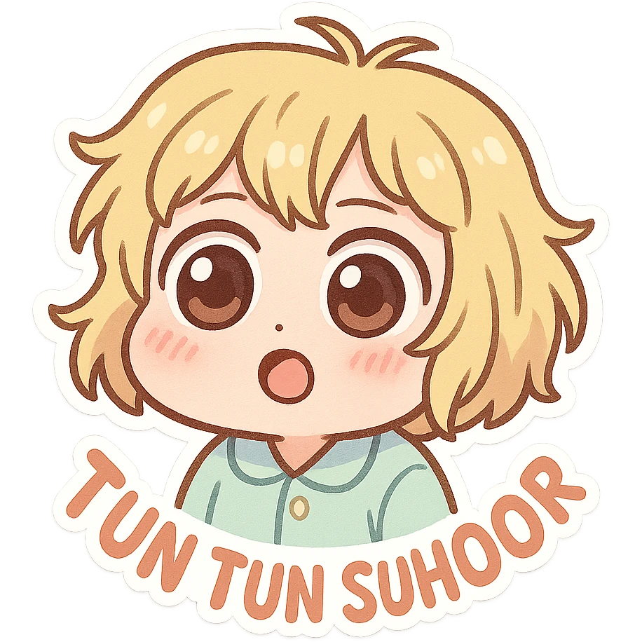 chibi emoji of Tun Tun Suhoor, cute round face, blonde messy bob, big expressive eyes, small mouth, pastel outfit, blush, funny and brainrot meme style, no text emoji