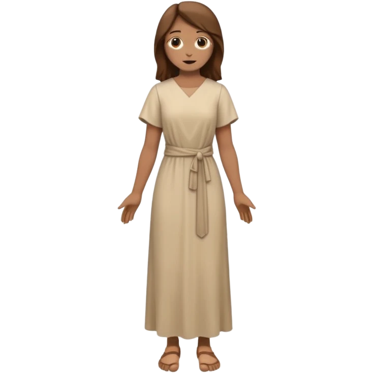 fullbody, head-to-toe, Lazarus's sister, Jesus's friend, with brown hair and beige dress, normal emoji style, different pose emoji