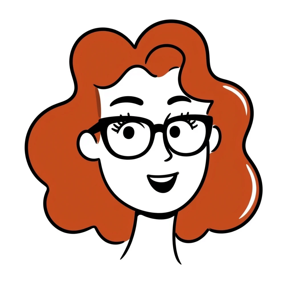 red-haired woman with curly hair, glasses emoji