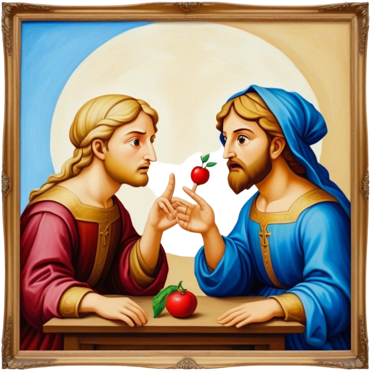 A deepfake Renaissance painting arguing with itself emoji