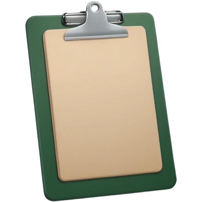 dark green clipboard with light beige paper sheet, minimalism, no text, Apple emoji style emoji