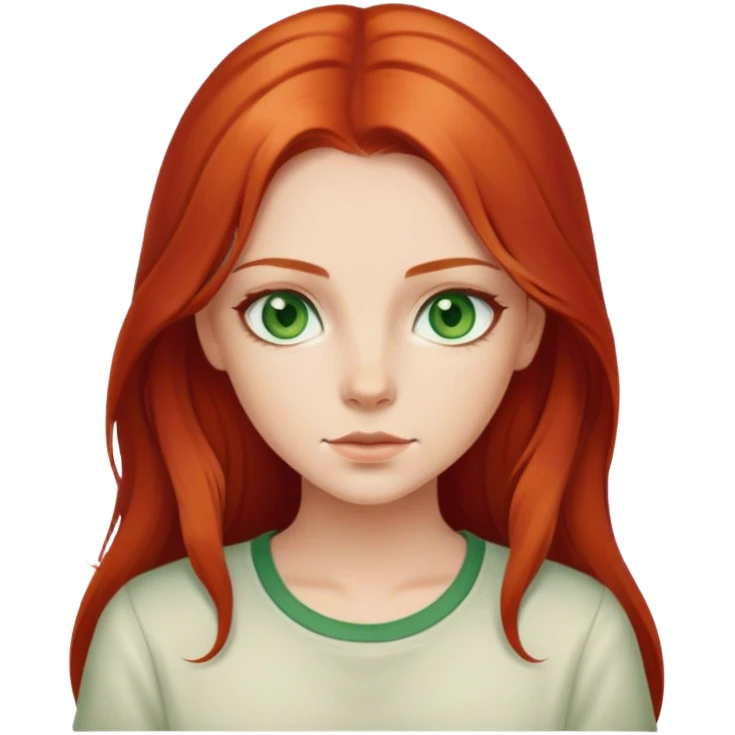Girl with middle part long red hair and green eyes cream shirt emoji