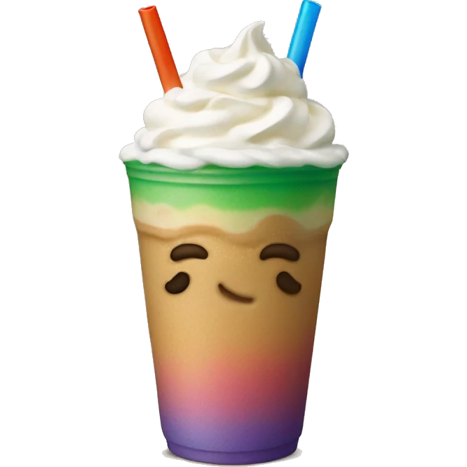Rainbow Frappuccino drink with whipped cream and straw emoji