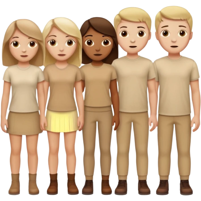 4 white girls and 2 white boys in beige clothes emoji