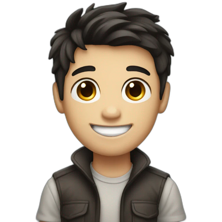 Dark hair Boy smiling with left arm up emoji