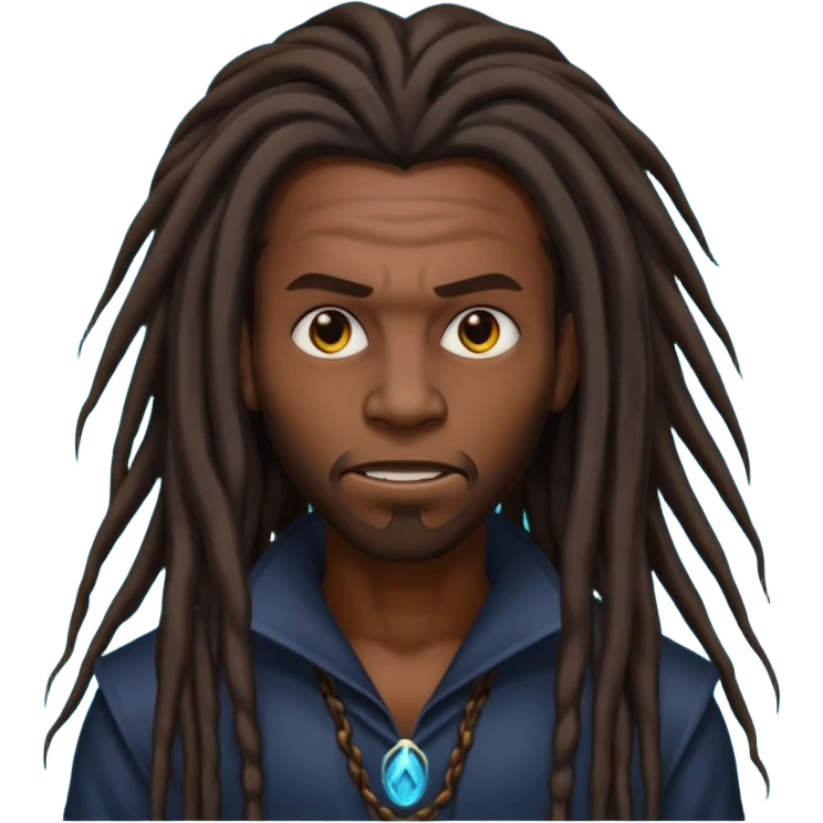black mysterious rapper with long dreadlocks and evil aura emoji