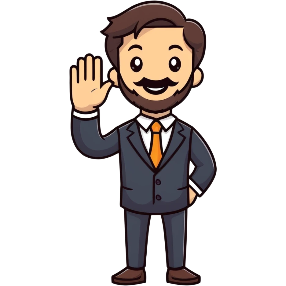 cheerful bearded businessman in suit waving hello emoji