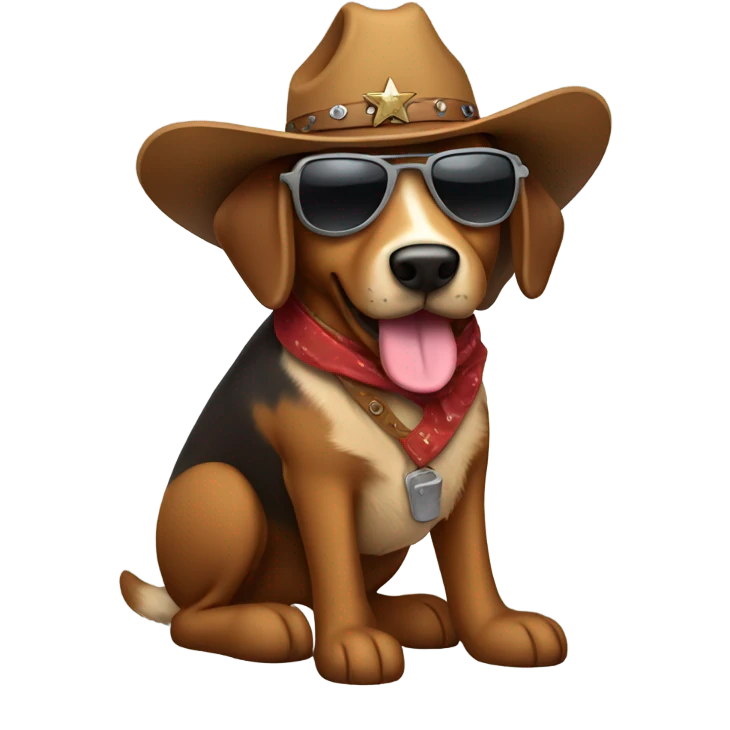 Brown dog with cowboy hat and boots with sunglasses  emoji