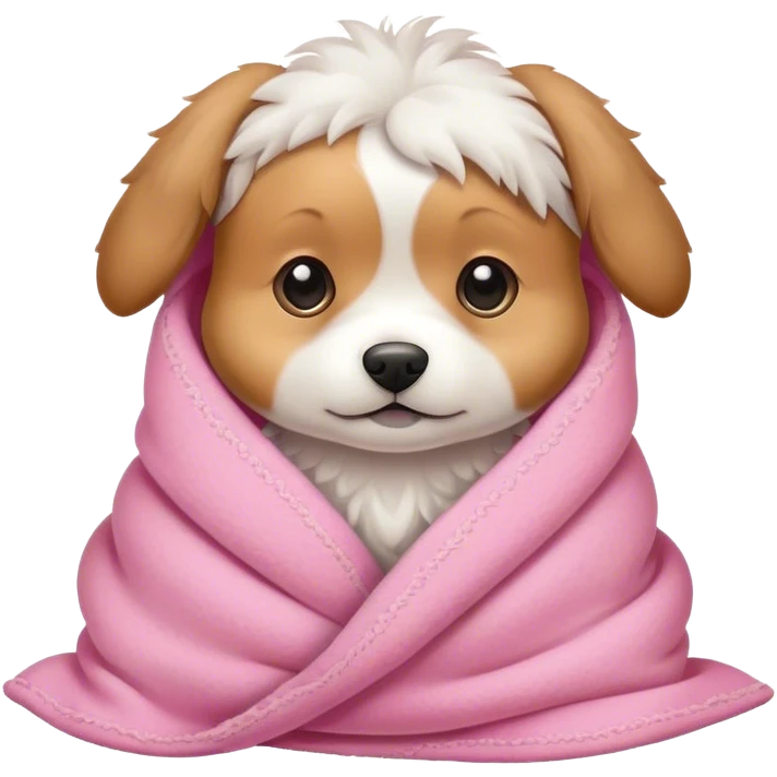 Dog wrapped in a comfy pink blanket emoji