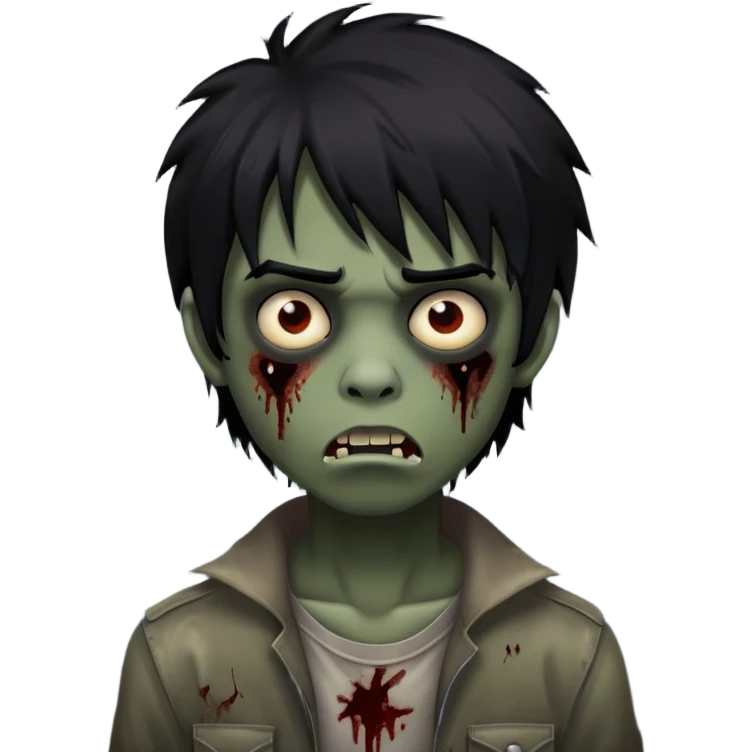 Boy, zombie, black hair, medium long, emo, shaggy, dark, spooky, creepy expression emoji