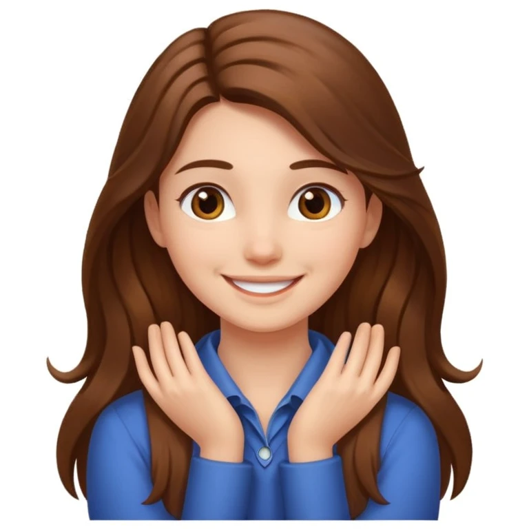 Girl smiling with hands around neck emoji