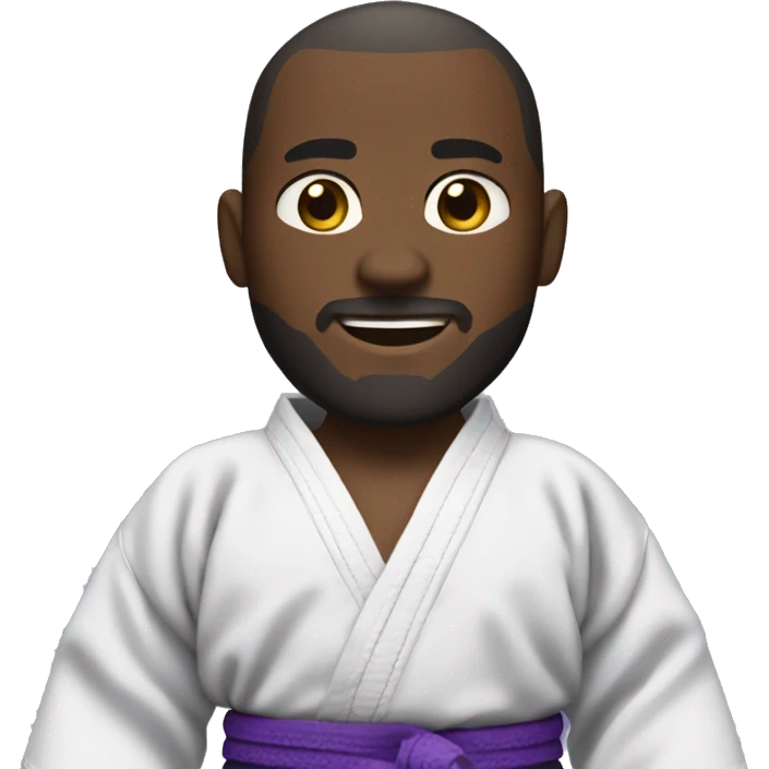 dark-skinned man with a thin beard and short hair, dressed in a jiu-jitsu kimono and a purple belt emoji